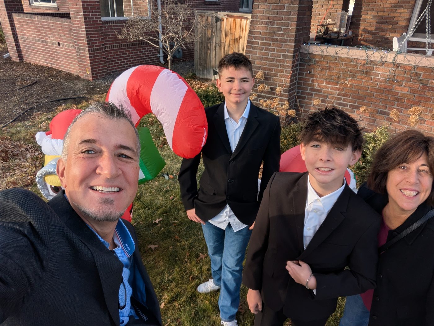 Family selfie with holiday decorations
